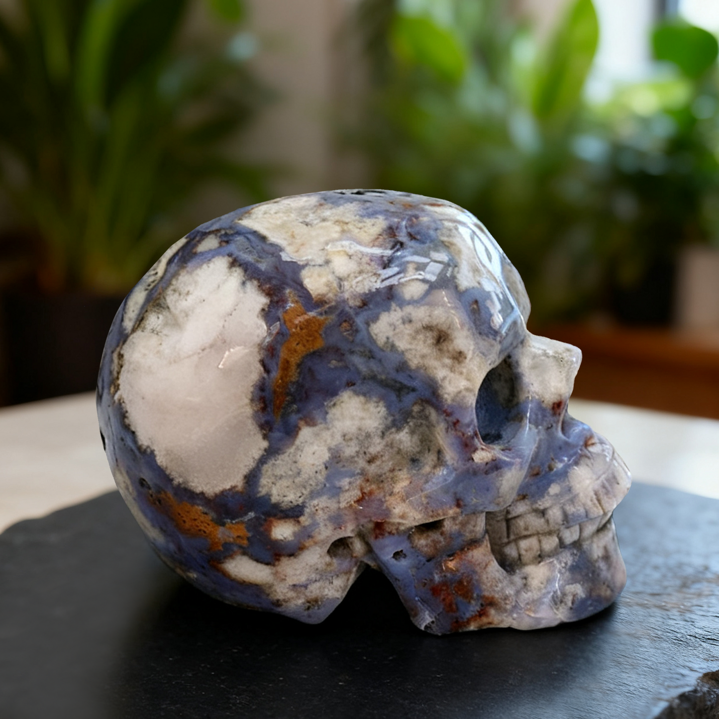 2 Inch Blue Flower Agate Crystal Skull – Mini Gemstone Skull