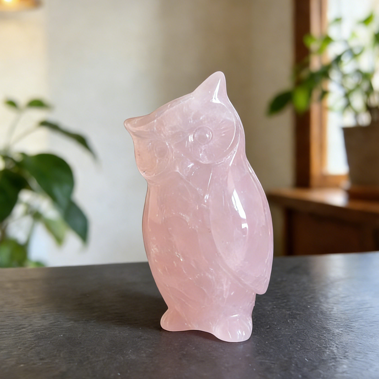 Rose Quartz Owl Carving – Hand Carved Natural Stone