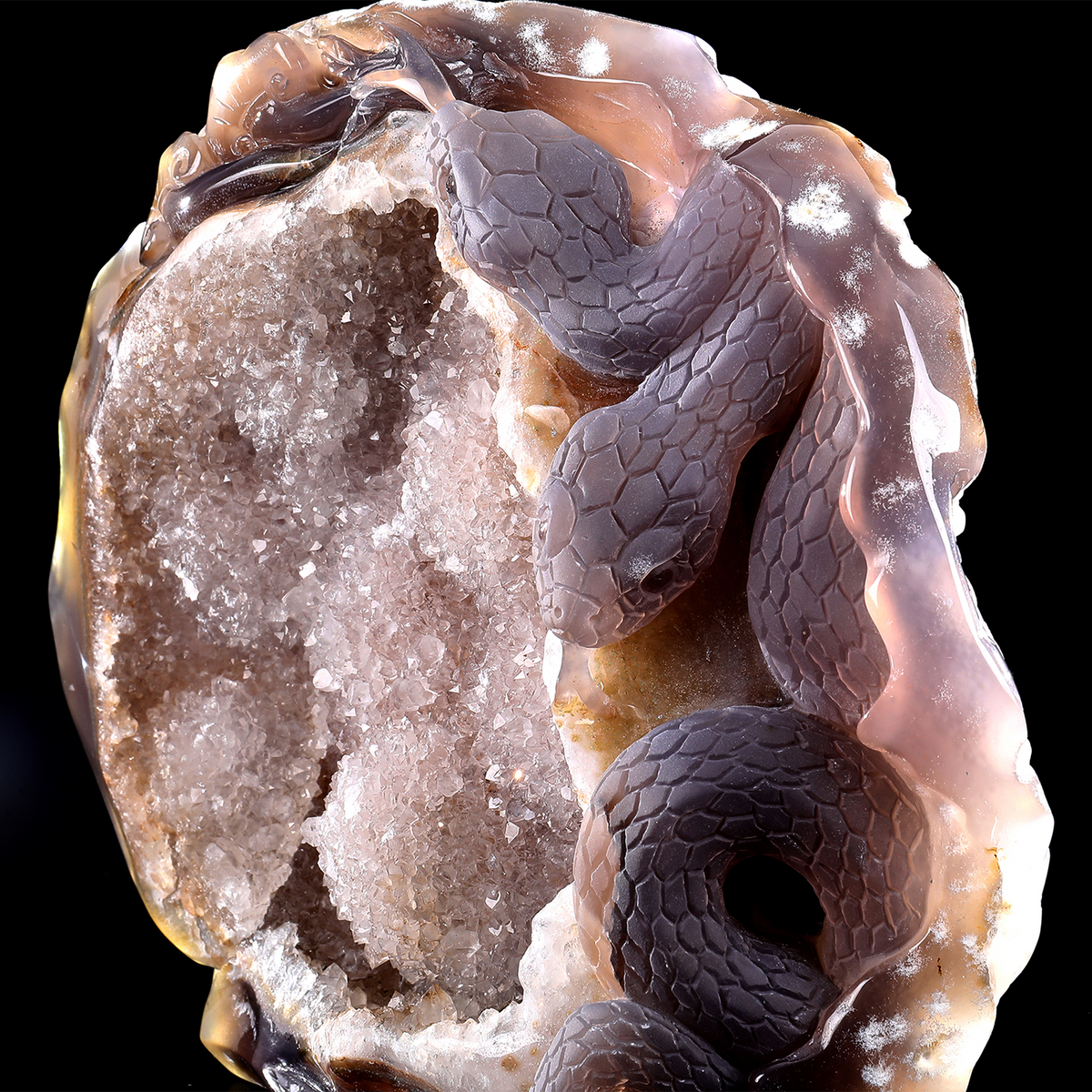 ‘Keepers of the Chamber’ - Coiled Serpents with Agate Druzy Geode · Specimen No. 23