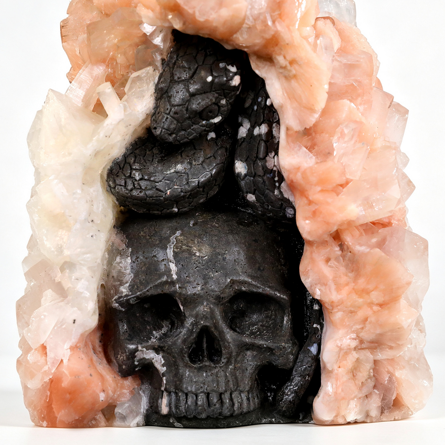 ‘The Janus Portal’ - Apophyllite & Stilbite Geode with Double-Sided Serpent and Skull · Specimen No. 05