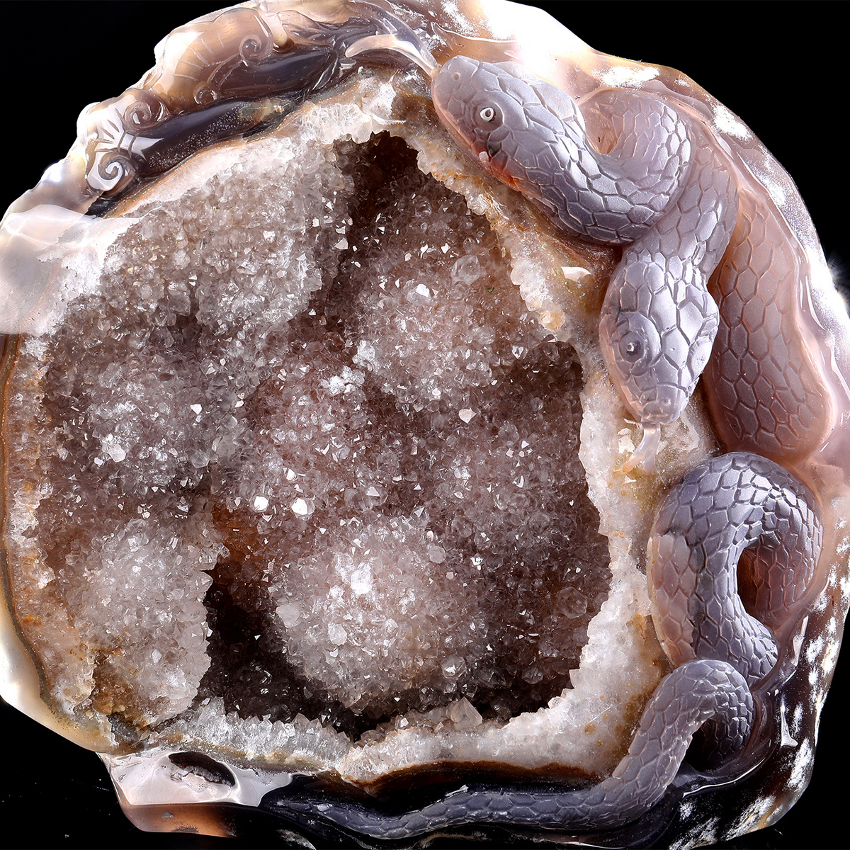 ‘Keepers of the Chamber’ - Coiled Serpents with Agate Druzy Geode · Specimen No. 23
