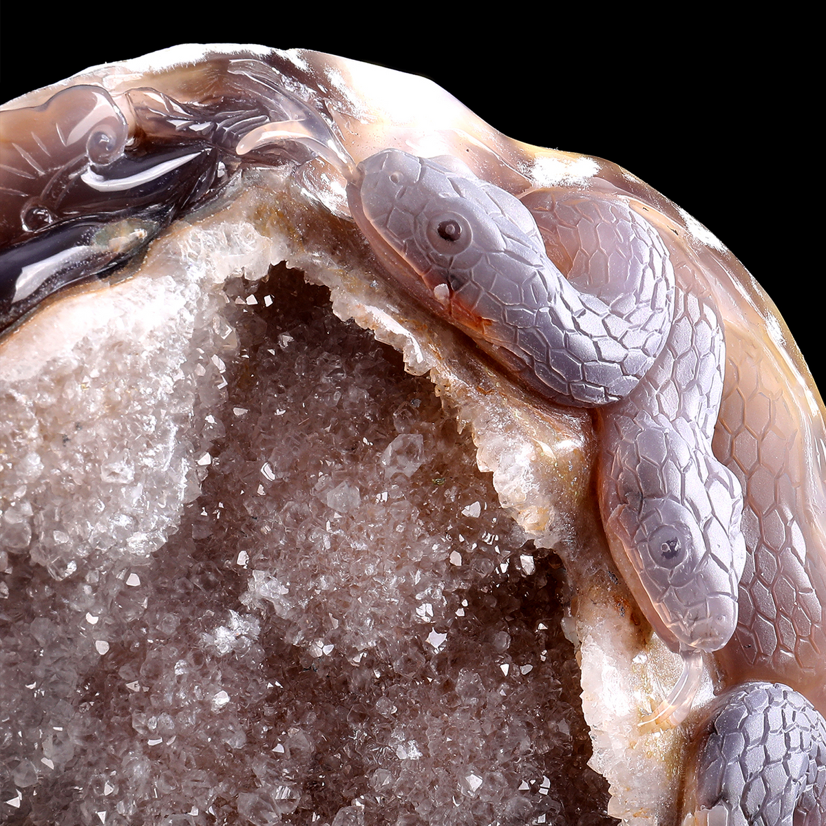 ‘Keepers of the Chamber’ - Coiled Serpents with Agate Druzy Geode · Specimen No. 23
