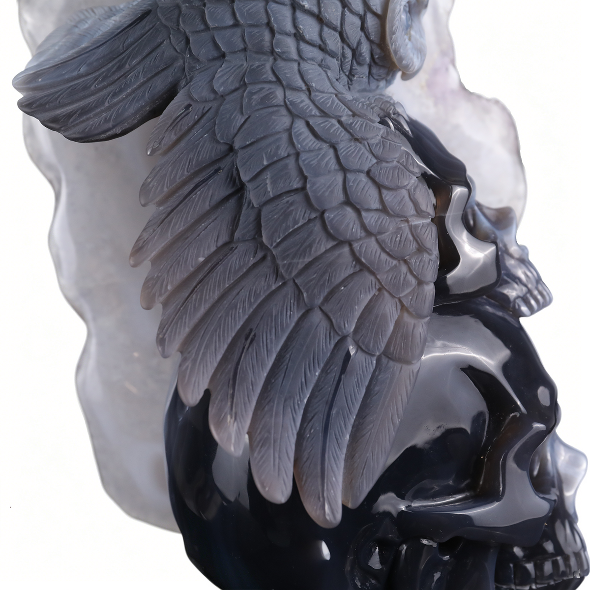 ‘The Owl of Minerva’ - Hand-Carved Agate Owl and Stacked Skulls on Amethyst Druzy Slab · Specimen No. 11