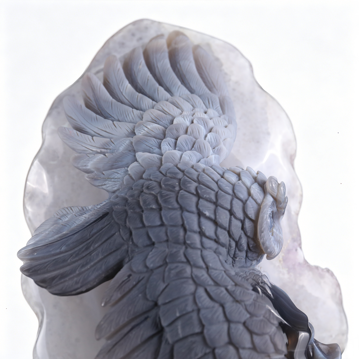 ‘The Owl of Minerva’ - Hand-Carved Agate Owl and Stacked Skulls on Amethyst Druzy Slab · Specimen No. 11