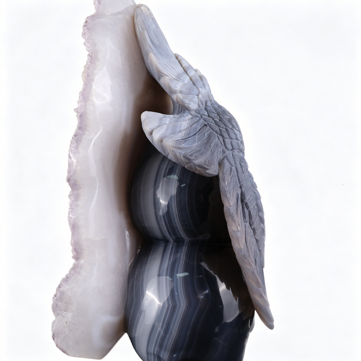‘The Owl of Minerva’ - Hand-Carved Agate Owl and Stacked Skulls on Amethyst Druzy Slab · Specimen No. 11