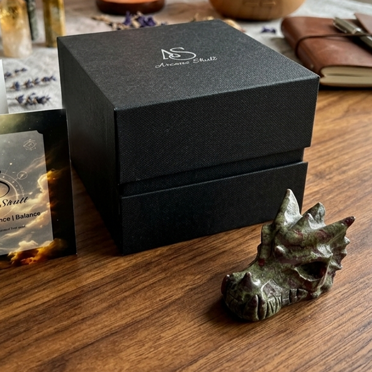 Additional view of a 2-inch Dragon Bloodstone dragon skull carving