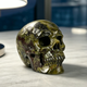 Main view of a 3-inch Dragon Bloodstone human skull carving
