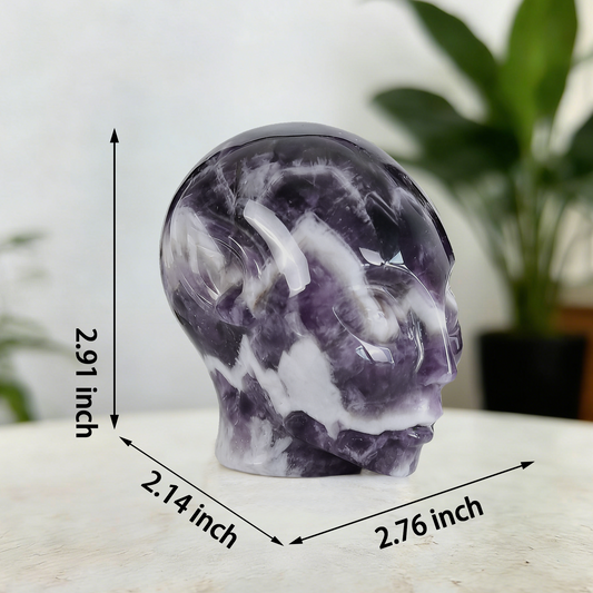 Additional view of a 3-inch Dream Amethyst alien skull carving