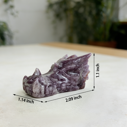 Additional view of a 2-inch Dream Amethyst dragon skull carving