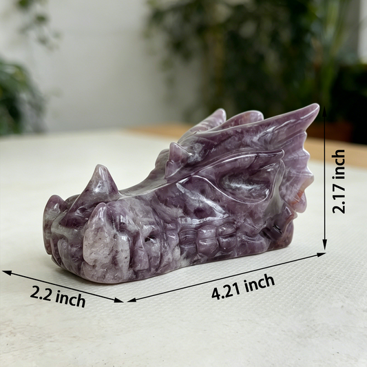 Additional view of a 4.2-inch Dream Amethyst dragon skull carving