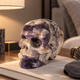 Main view of a 4.5-inch Dream Amethyst human skull carving