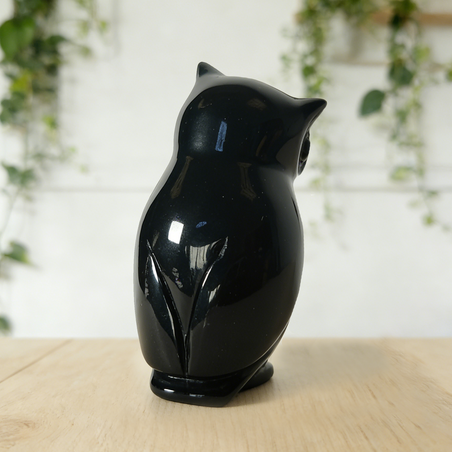 Sculpture de famille de hiboux en obsidienne noire – Pierre de protection sculptée à la main