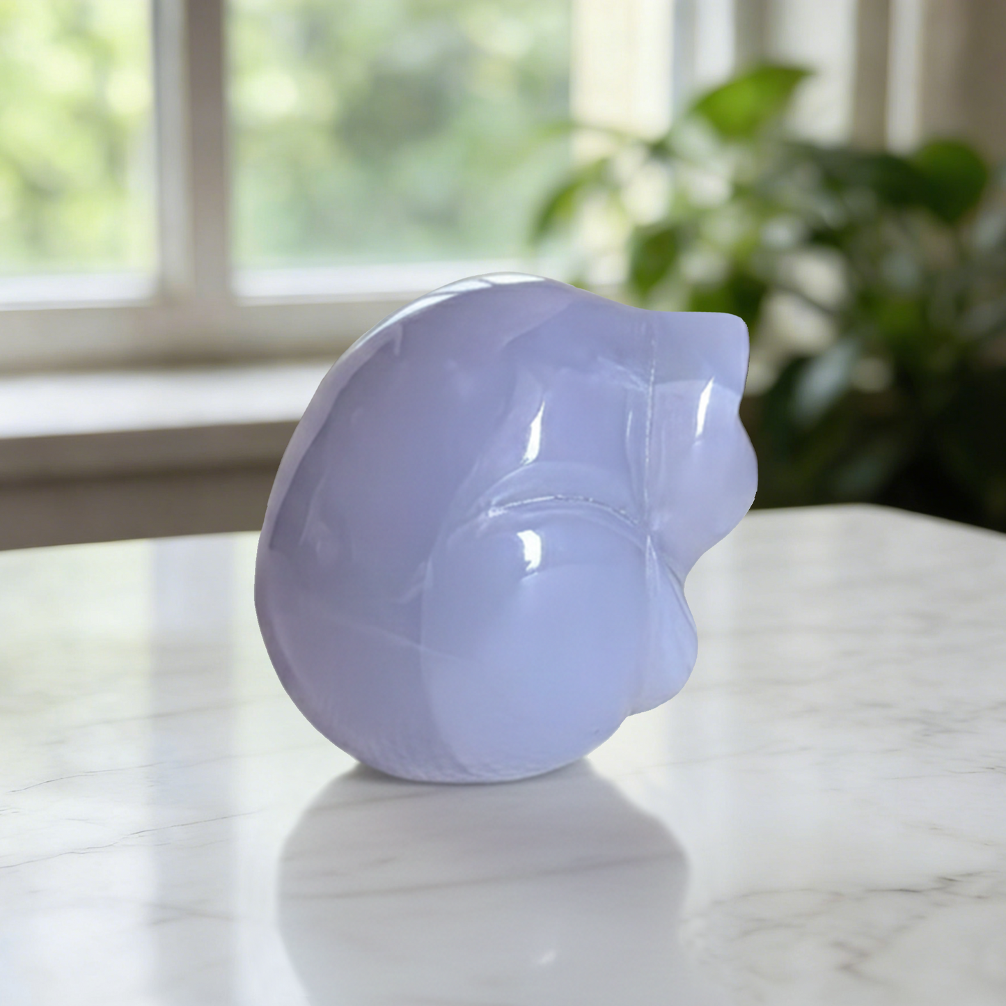 Blue Chalcedony Sleeping Cat Carving – Hand Carved Natural Stone
