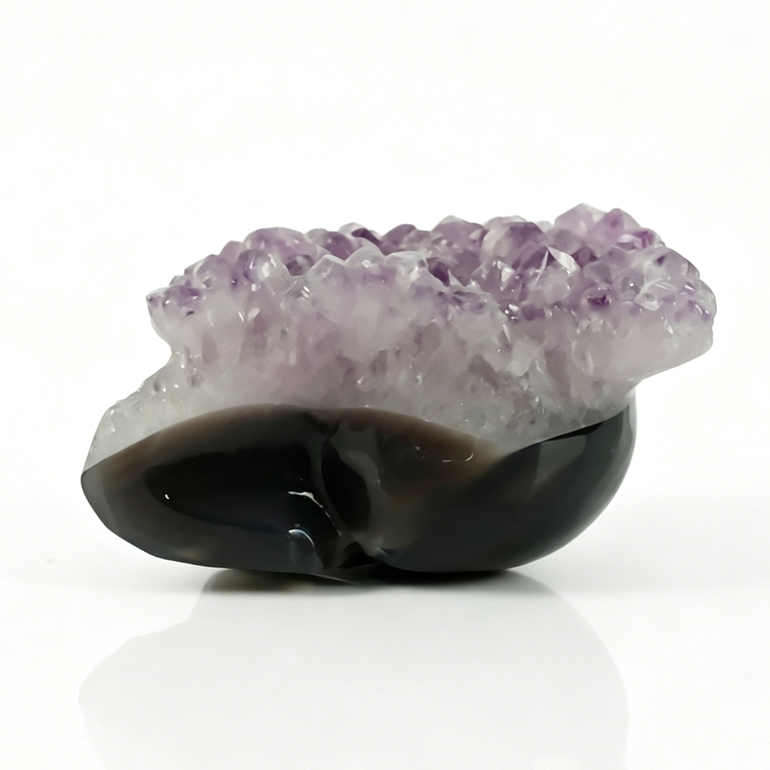 5 inch Amethyst Cluster Skull - Hand Carved Natural Crystal
