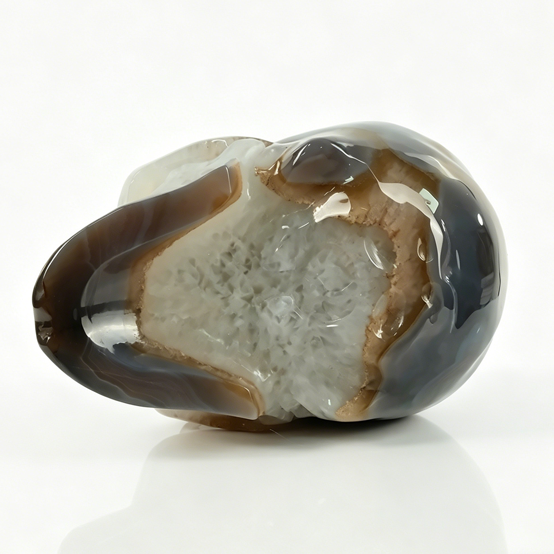 7.8 inch Carved Geode Agate Skull - Natural Stone Sculpture Carving