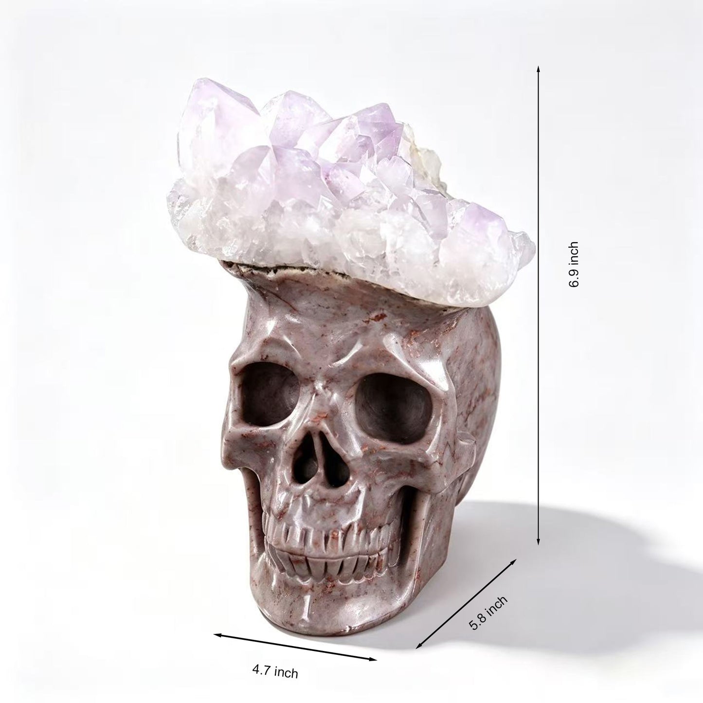 ‘The Astral Canopy’ - Hand-Carved Agate Skull with Broad Amethyst Diadem · Specimen No. 09