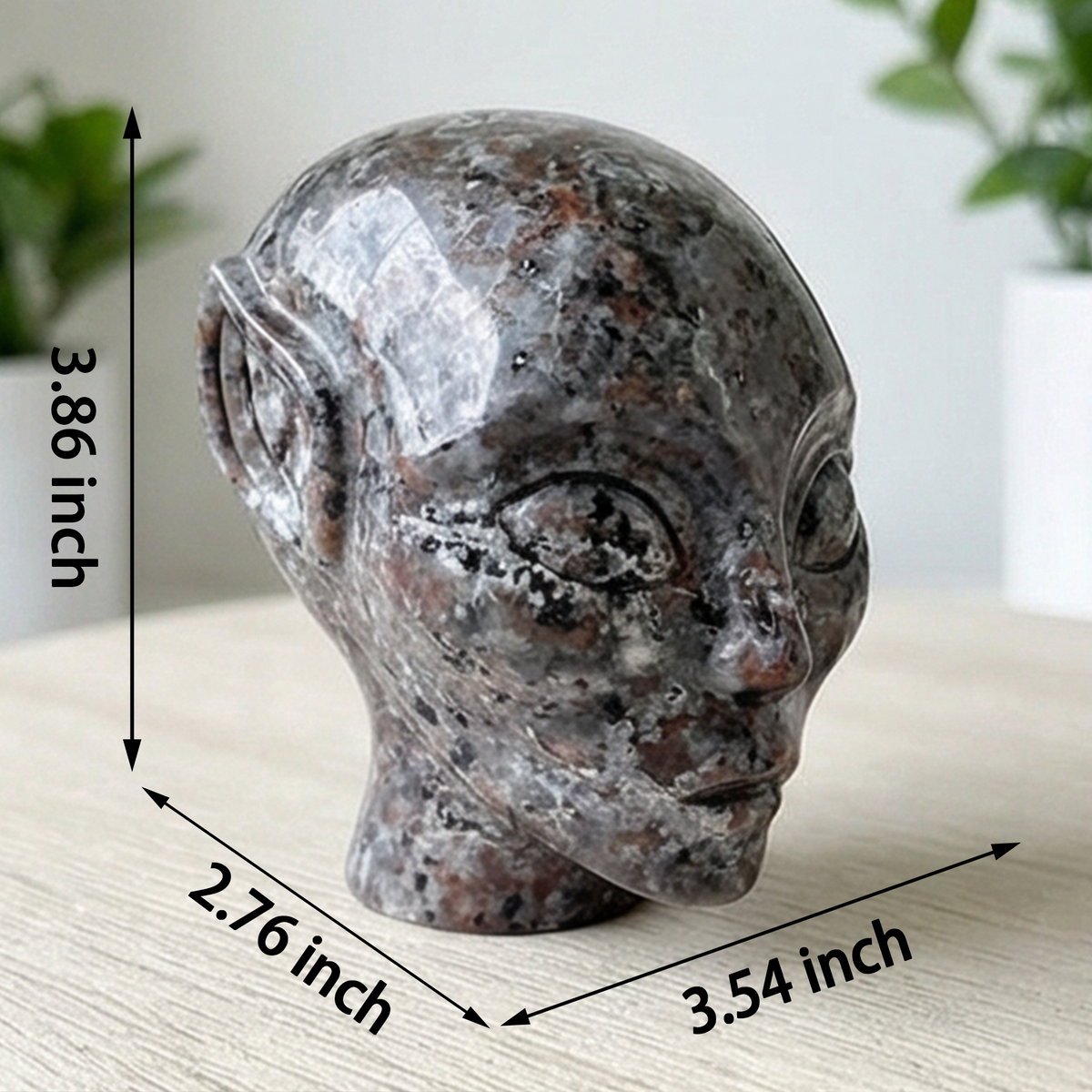 Additional view of a 3.8-inch Fire Stone alien skull carving