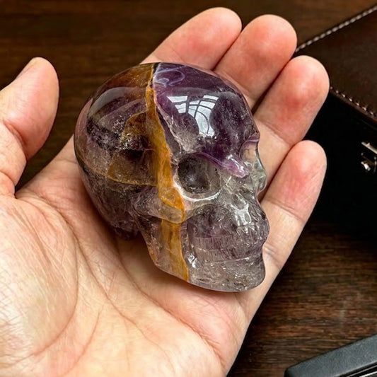 Main view of a 2-inch Fluorite human skull carving