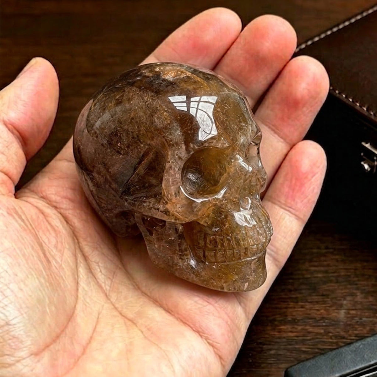 Main view of a 2-inch Fluorite human skull carving