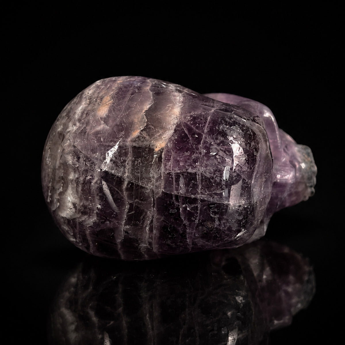 Top view of a 2-inch Fluorite human skull carving