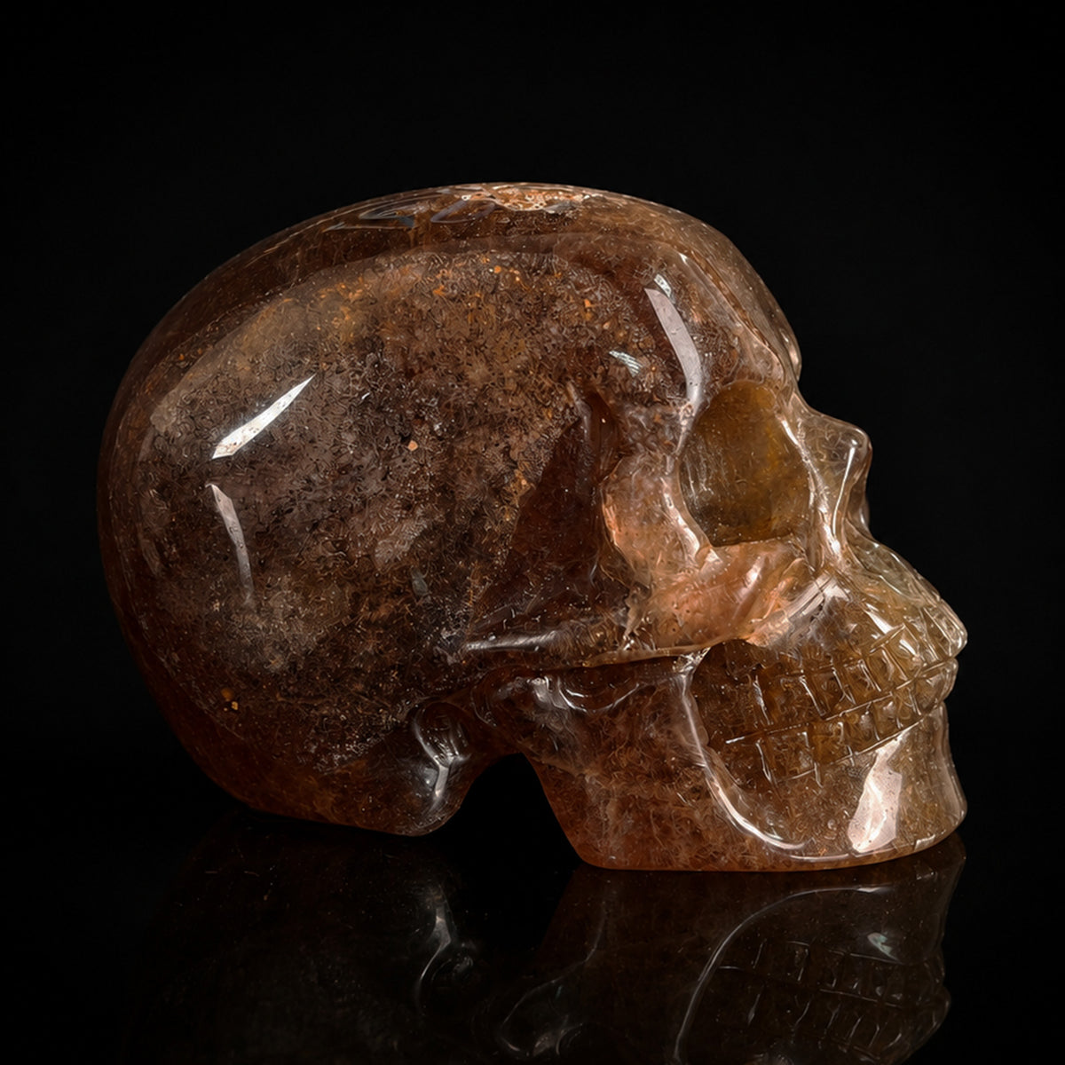 Right view of a 2-inch Fluorite human skull carving