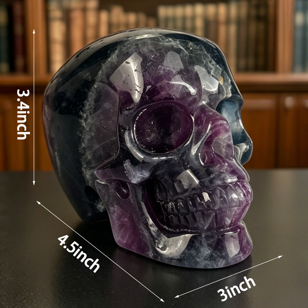 Additional view of a 4.5-inch Fluorite human skull carving