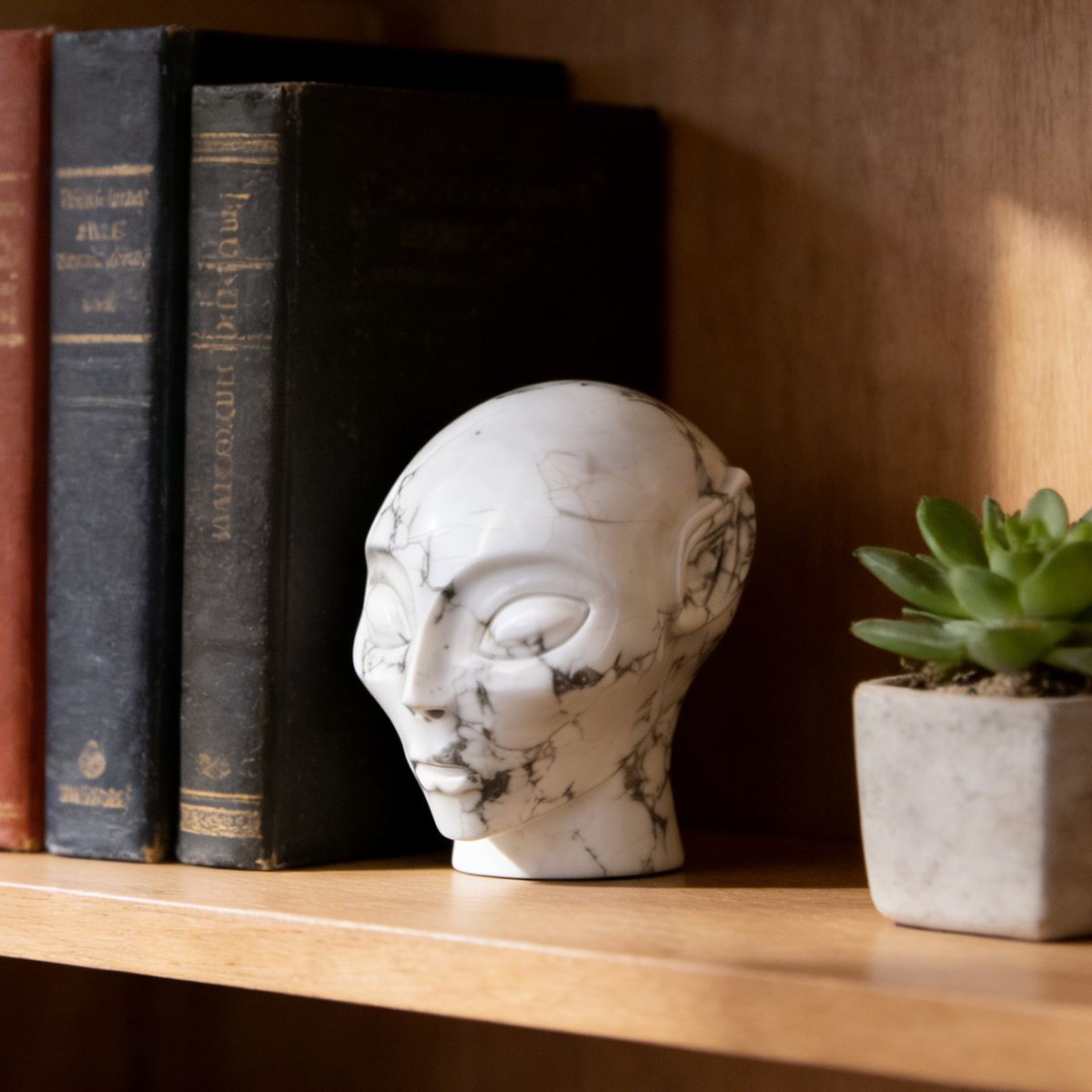 Additional view of a 3.8-inch Howlite alien skull carving