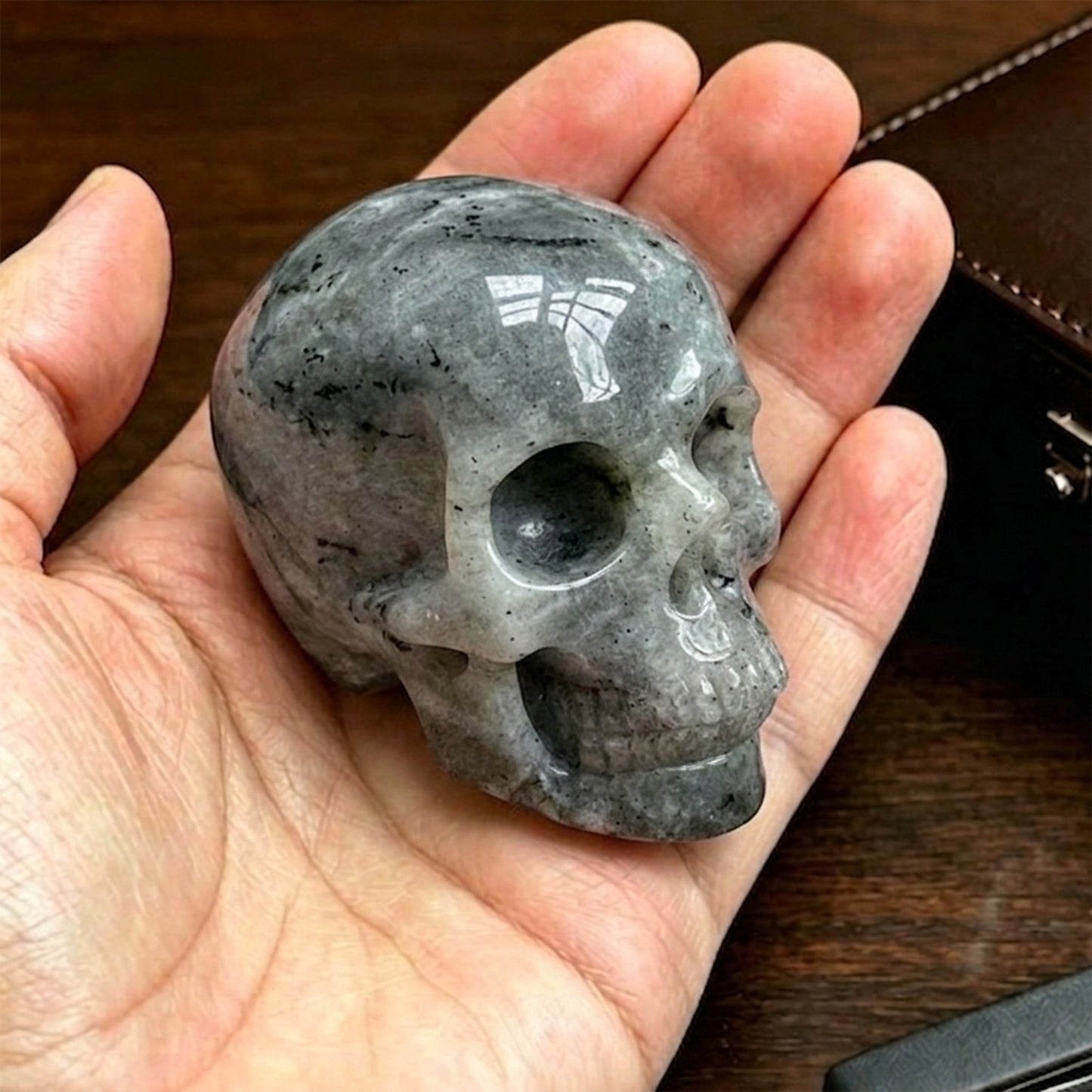 2 Inch Grey Labradorite Crystal Skull – Hand Carved Natural Stone