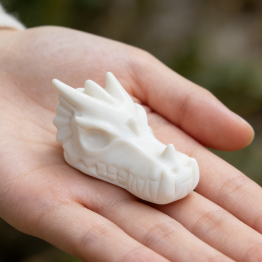Additional view of a 2-inch Ivory Jade dragon skull carving