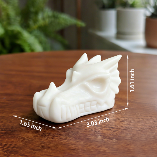 Additional view of a 3-inch Ivory Jade dragon skull carving