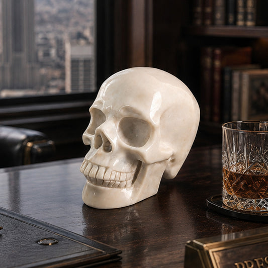 Main view of a 4.5-inch Ivory Jade human skull carving