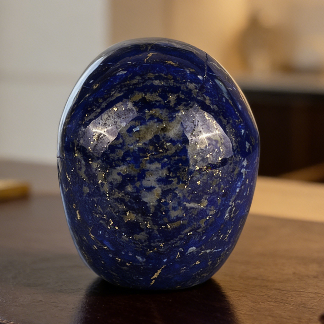 Back view of a 4.5-inch Lapis Lazuli human skull carving