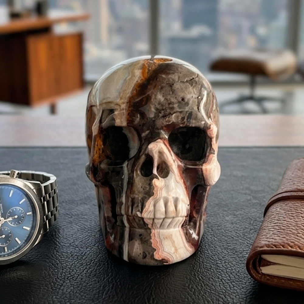 3" Red Crazy Lace Agate Crystal Skull - Pattern I