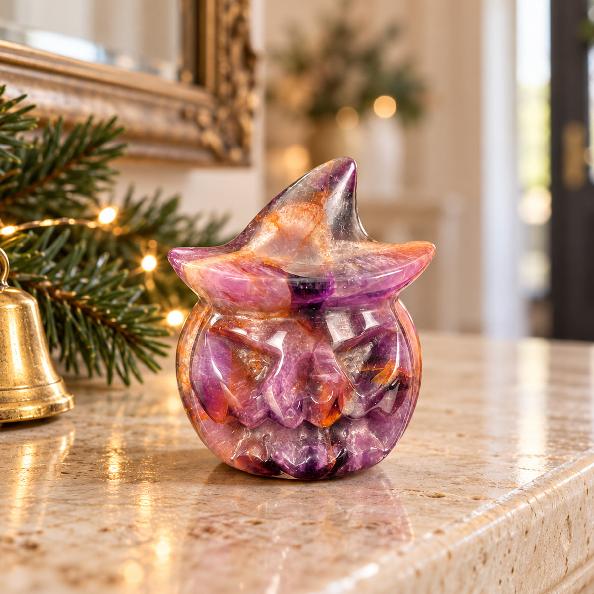 2" Dream Amethyst Pumpkin Crystal Skull - Paterrn B
