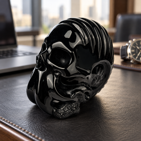 Black Obsidian Ammonite Octopus Skull