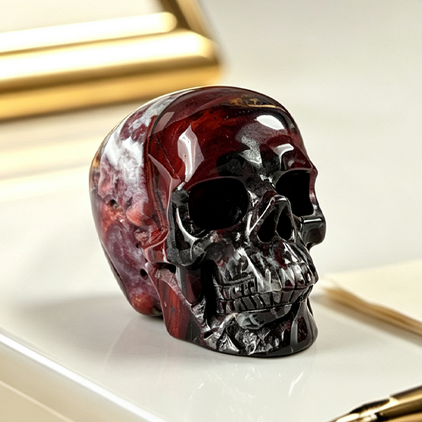 3 Inch Red Crazy Lace Agate Crystal Skull – Hand Carved Natural Stone