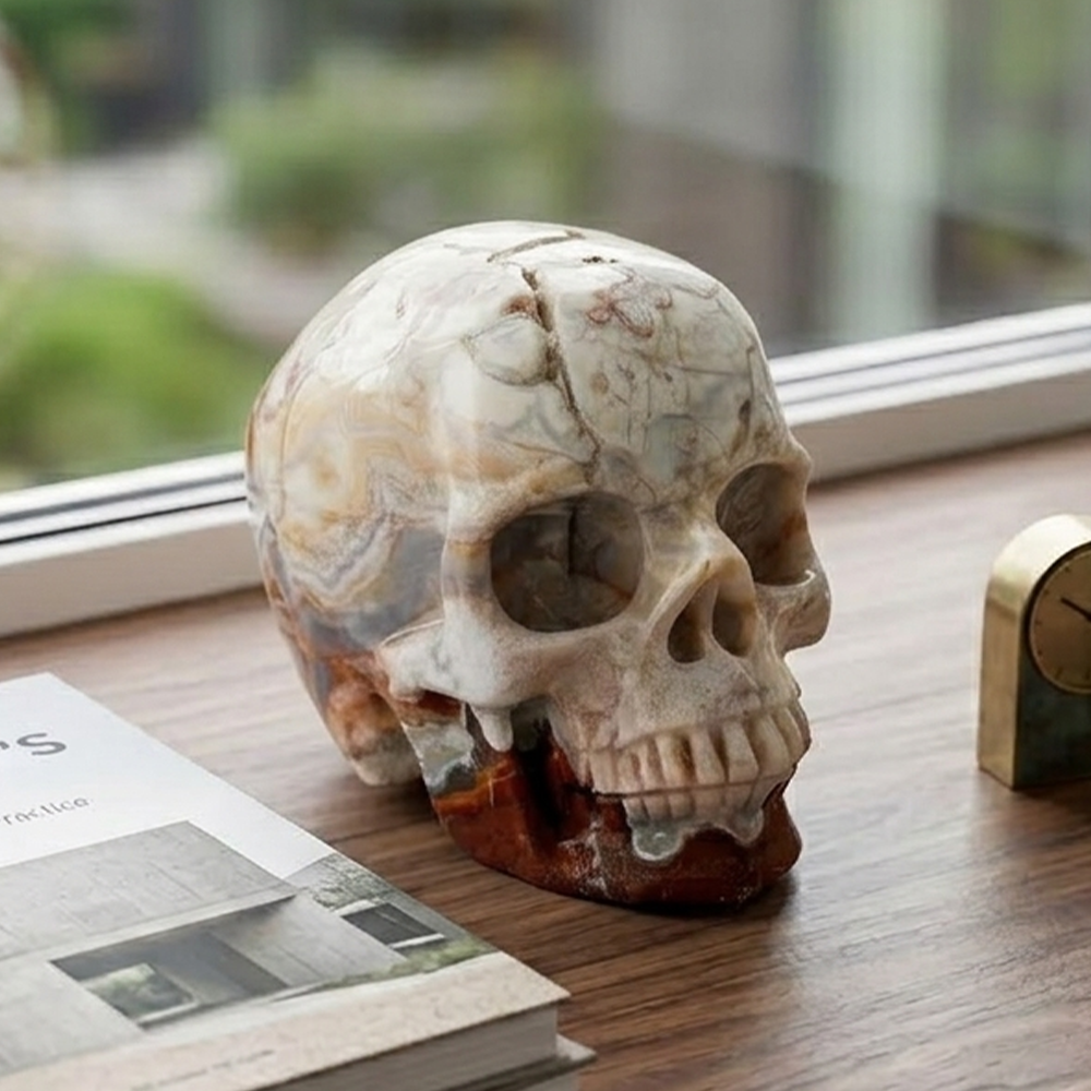 3" Red Crazy Lace Agate Crystal Skull - Pattern K
