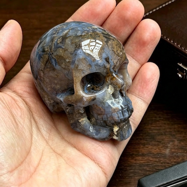 2 Inch Blue Flower Agate Crystal Skull – Mini Gemstone Skull