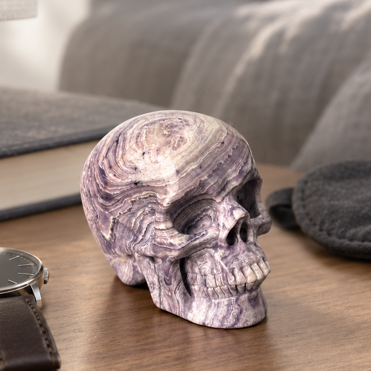 3" Purple Peacock Stone Crystal Skull - Pattern H