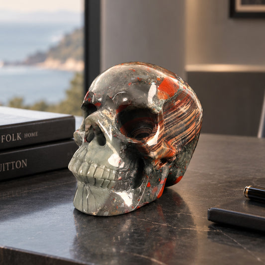4.5" African Bloodstone Crystal Skull - Pattern A