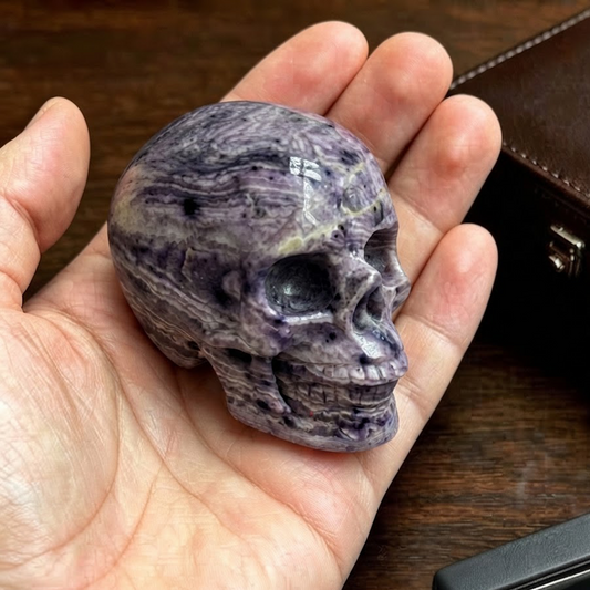 2" Purple Peacock Stone Crystal Skull - Pattern C