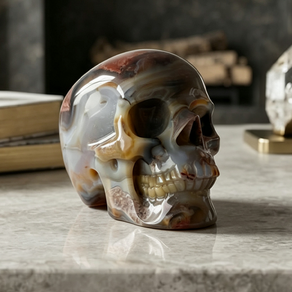 3 Inch Volcanic Agate Crystal Skull – Hand Carved Natural Stone