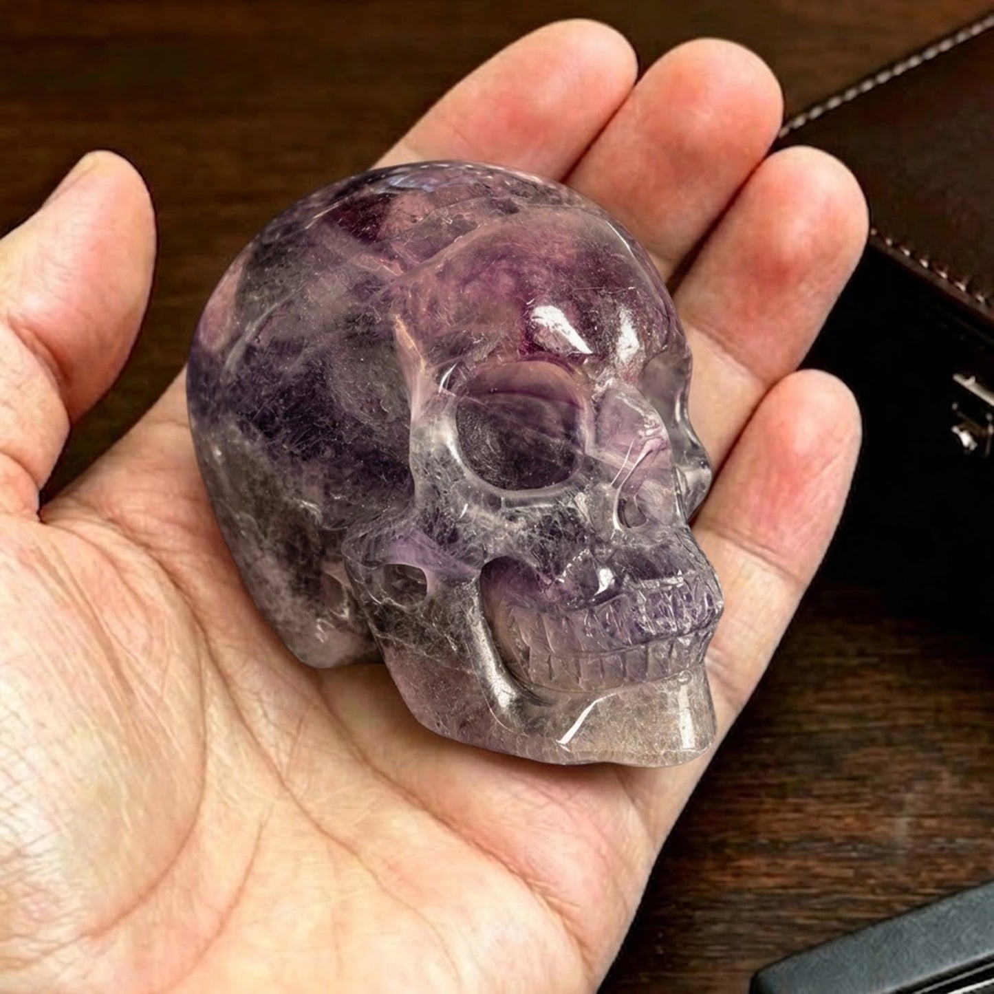 Crâne en cristal de fluorite verte de 5 cm – Pierre naturelle sculptée à la main