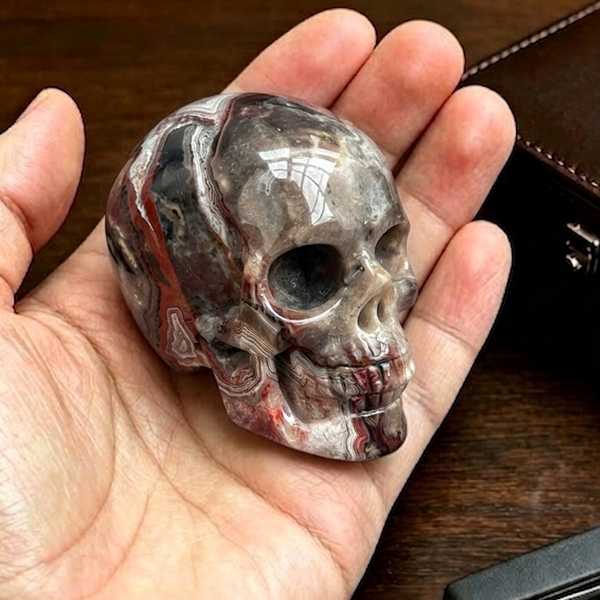 2 Inch Red Crazy Lace Agate Crystal Skull – Mini Gemstone Skull
