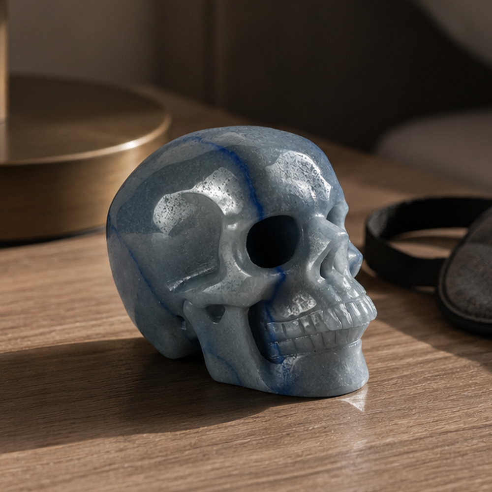 3" Blue Aventurine Crystal Skull-- Pattern B