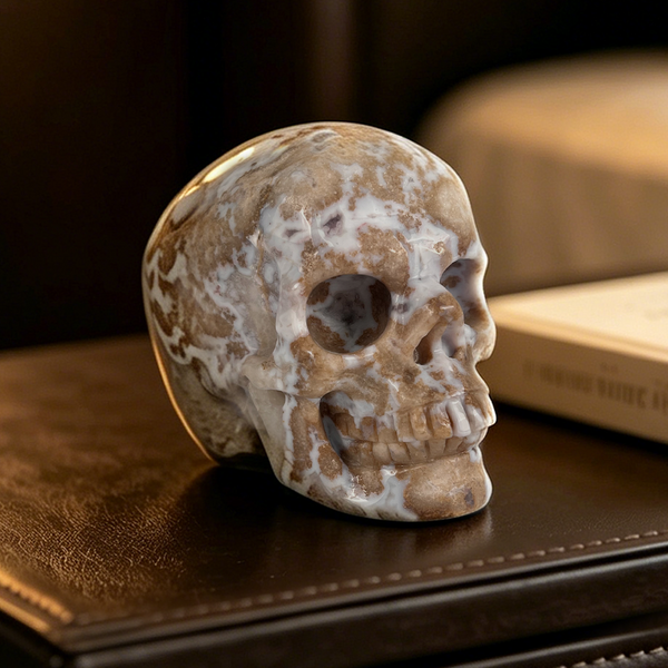 3 Inch Blue Flower Agate Crystal Skull – Hand Carved Natural Stone