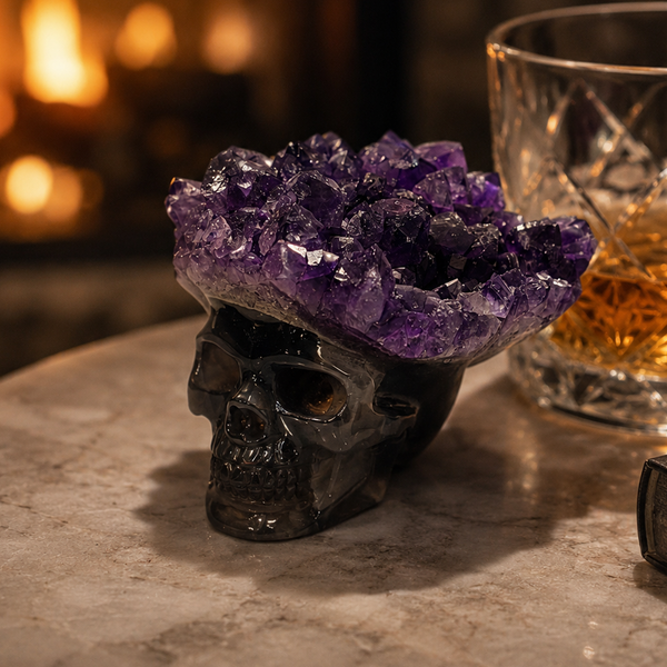 3 inch Amethyst Cluster Crown Crystal Skull - Hand Carved Natrual Crystal