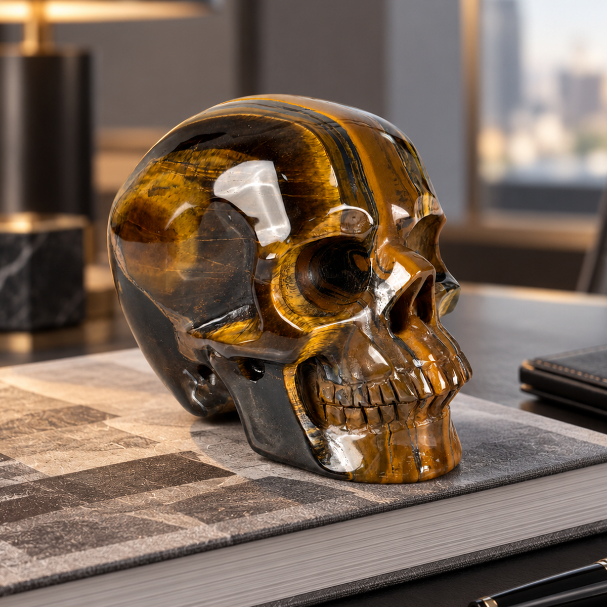 4.5" Tiger Eye Crystal Skull - Pattern A