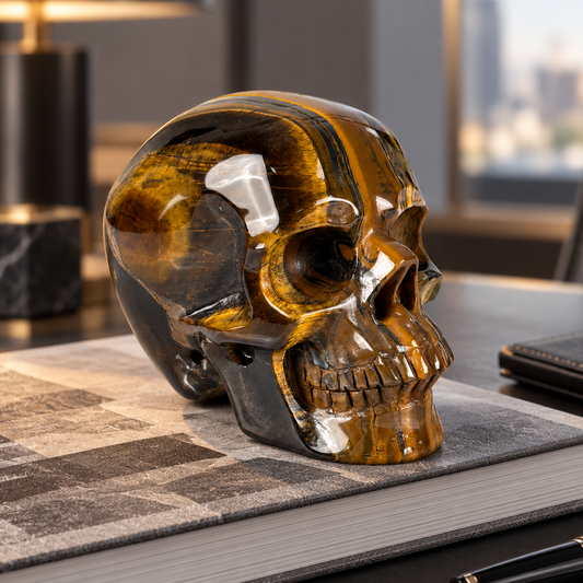 4.5" Tiger Eye Crystal Skull - Pattern A