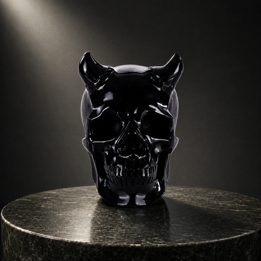 ‘The Black Aegis’ - Black Obsidian Horned Skull · Specimen No. 25